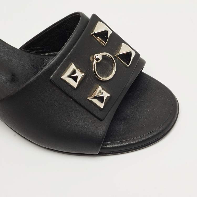 Pre Owned Hermes Black Leather Dreamy Slide Sandals Size 36