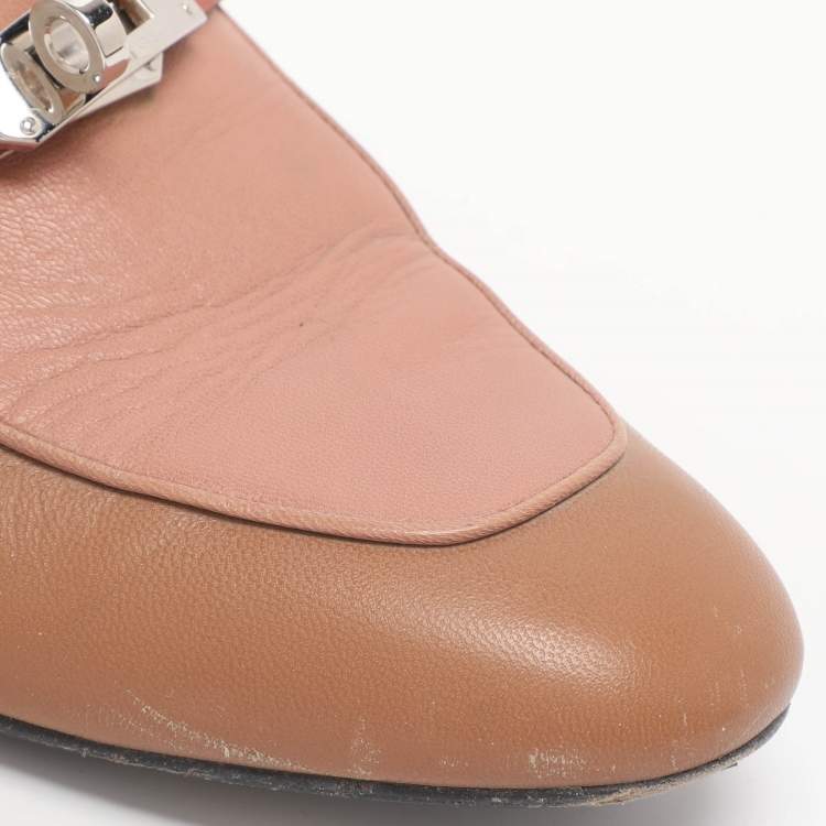 Pre Owned Hermes Tricolor Leather Palladium Finish Plated Oz Mules  Size 38.5