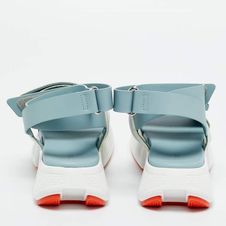 Pre Owned Hermes Blue Leather and Mesh geek Ankle Strap Sandals Size 35.5