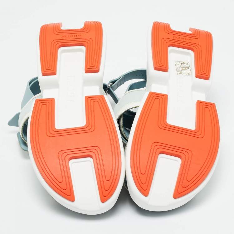 Pre Owned Hermes Blue Leather and Mesh geek Ankle Strap Sandals Size 35.5