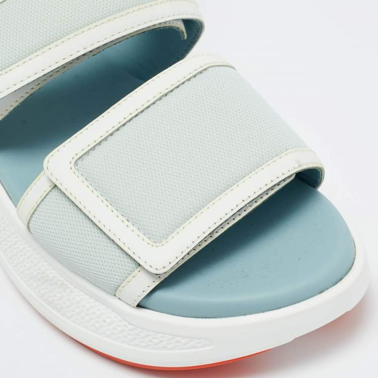 Pre Owned Hermes Blue Leather and Mesh geek Ankle Strap Sandals Size 35.5