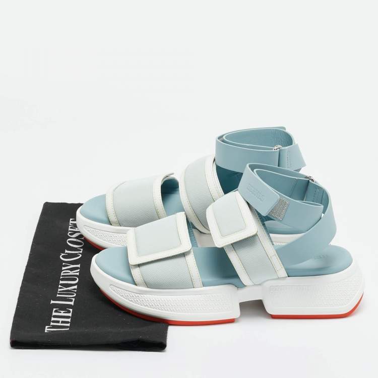 Pre Owned Hermes Blue Leather and Mesh geek Ankle Strap Sandals Size 35.5