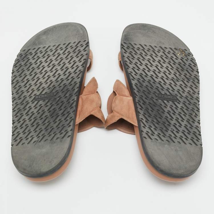 Pre Owned Hermes Beige Suede Extra Flat Sandals Size 40