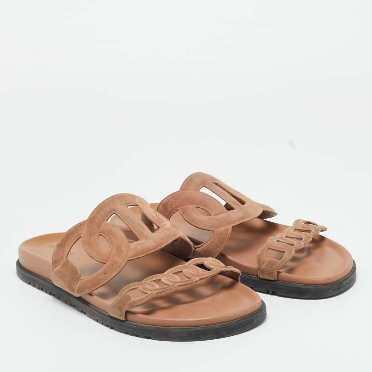 Pre Owned Hermes Beige Suede Extra Flat Sandals Size 40