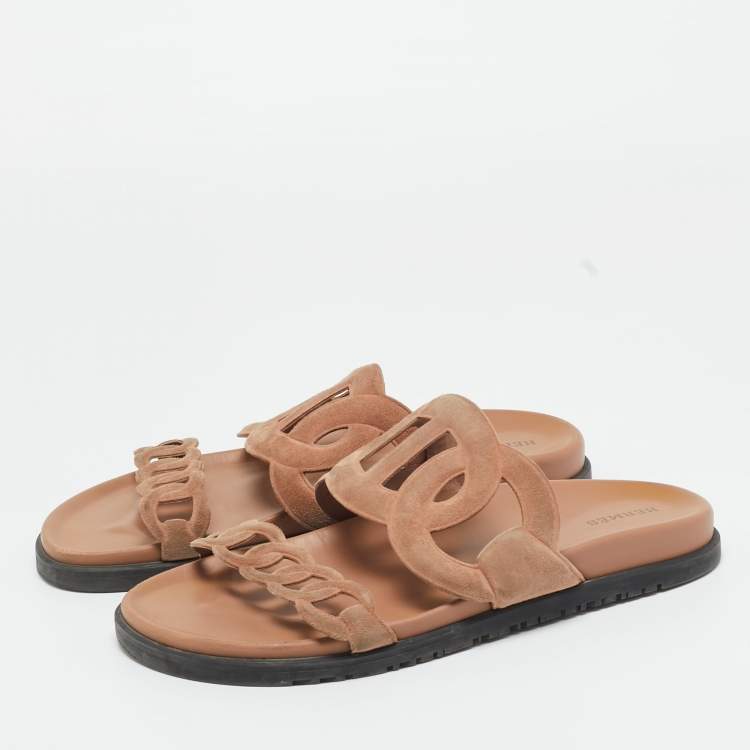Pre Owned Hermes Beige Suede Extra Flat Sandals Size 40