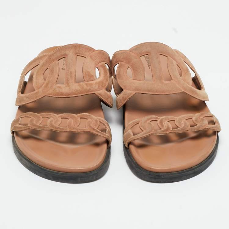 Pre Owned Hermes Beige Suede Extra Flat Sandals Size 40
