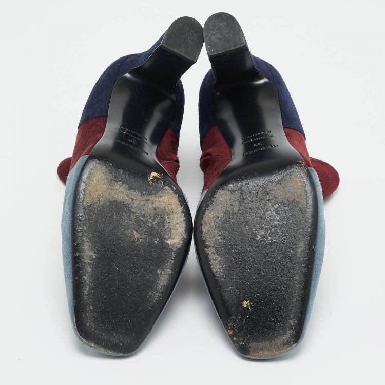 Pre Owned Hermes Tricolor Suede Ankle Length Boots Size 39