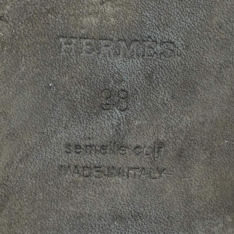 Pre Owned Hermes Black Leather Crystal Embellished Oran Flat Slides Size 38