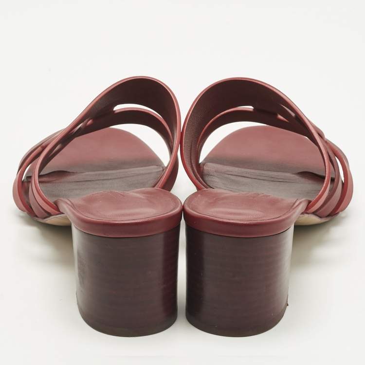 Pre Owned Hermes Red/Burgundy Leather Amika Slide Sandals Size 40