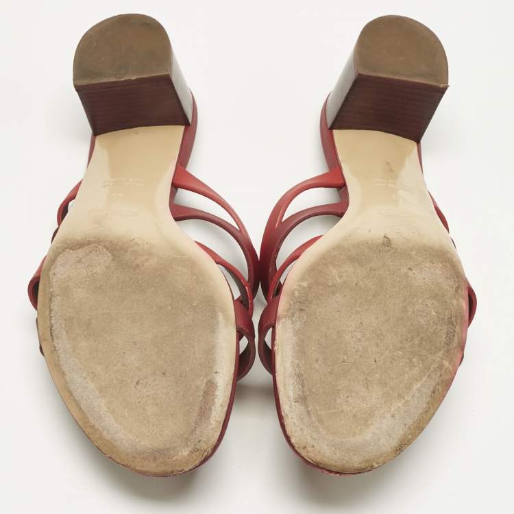Pre Owned Hermes Red/Burgundy Leather Amika Slide Sandals Size 40