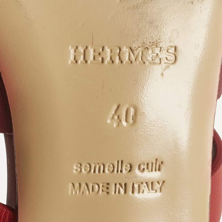 Pre Owned Hermes Red/Burgundy Leather Amika Slide Sandals Size 40