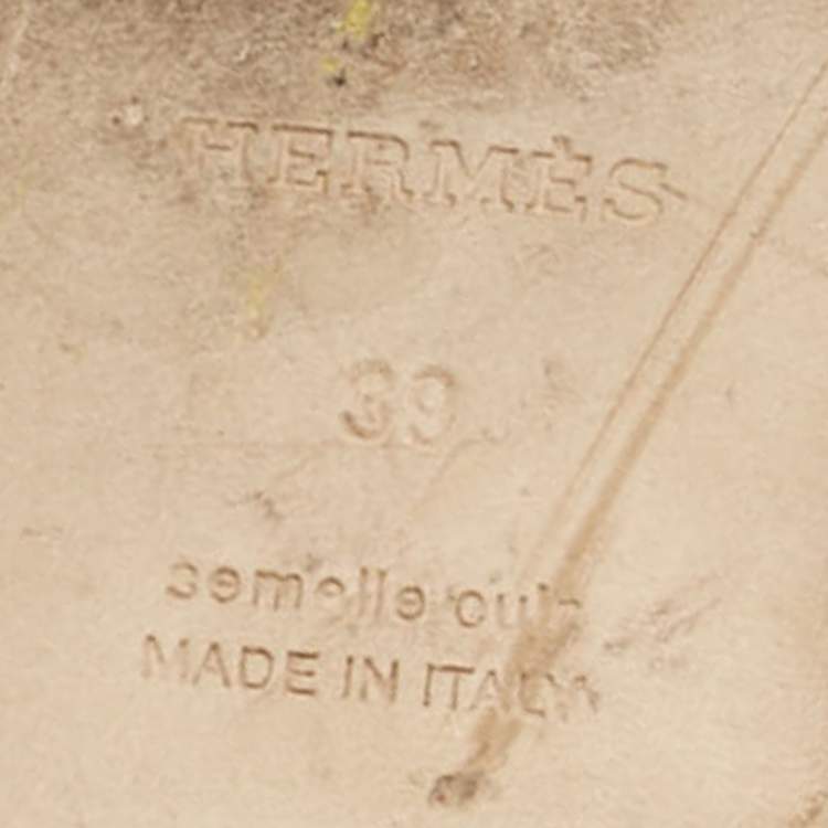 Pre Owned Hermes Black Leather Laurel Oran Flat Slide Size 39