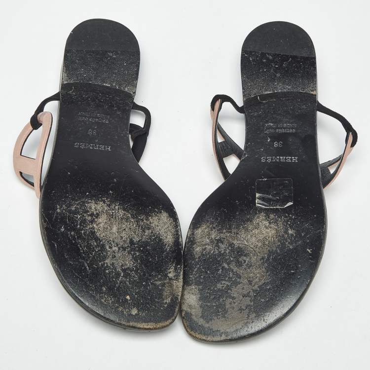 Pre Owned Hermes Metallic Pink Suede Beach Flat Slides Size 38