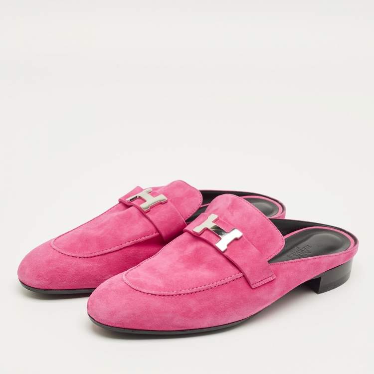 Pre Owned Hermes Pink Suede Paradis Mule Sandals Size 41