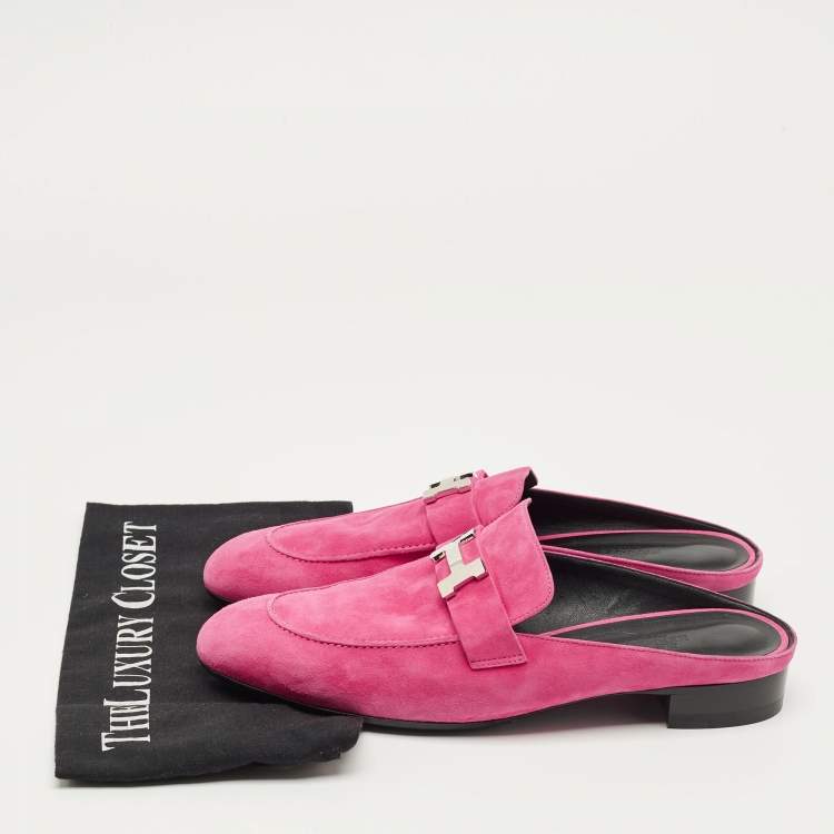 Pre Owned Hermes Pink Suede Paradis Mule Sandals Size 41