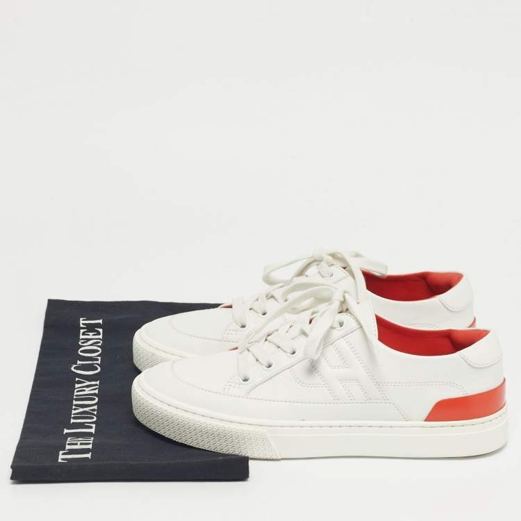 Pre Owned Hermes White Leather Deep Low Top Sneakers Size 37.5