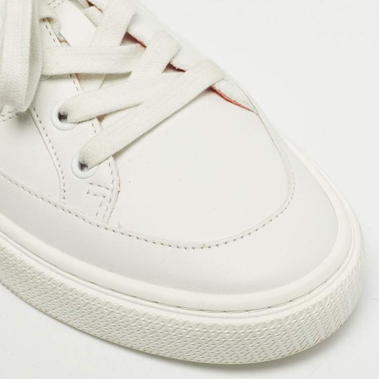 Pre Owned Hermes White Leather Deep Low Top Sneakers Size 37.5