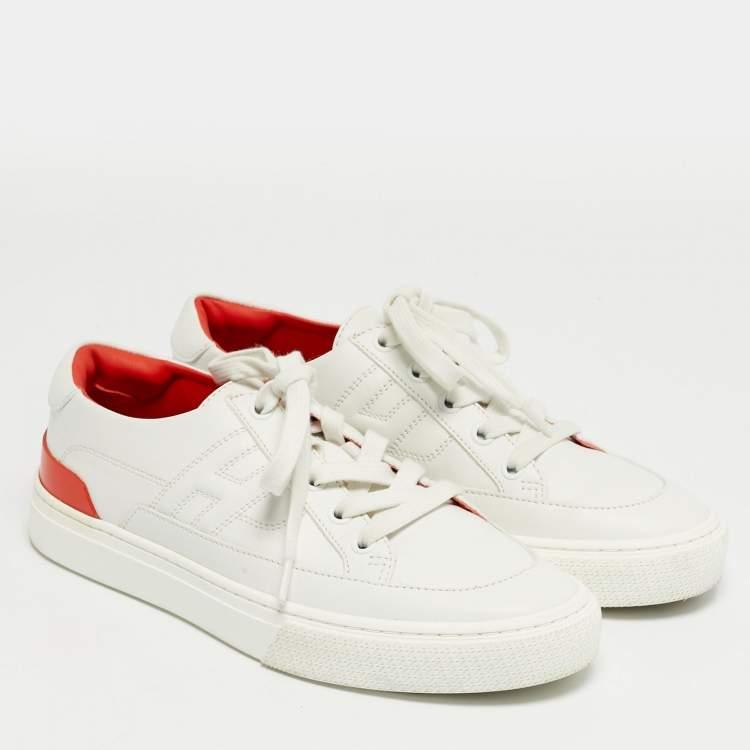 Pre Owned Hermes White Leather Deep Low Top Sneakers Size 37.5
