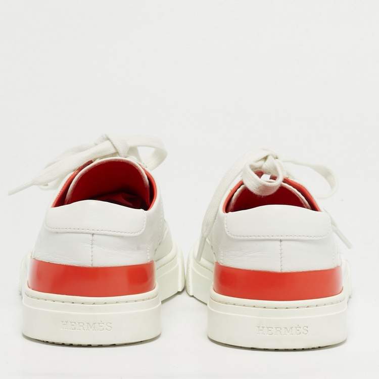 Pre Owned Hermes White Leather Deep Low Top Sneakers Size 37.5