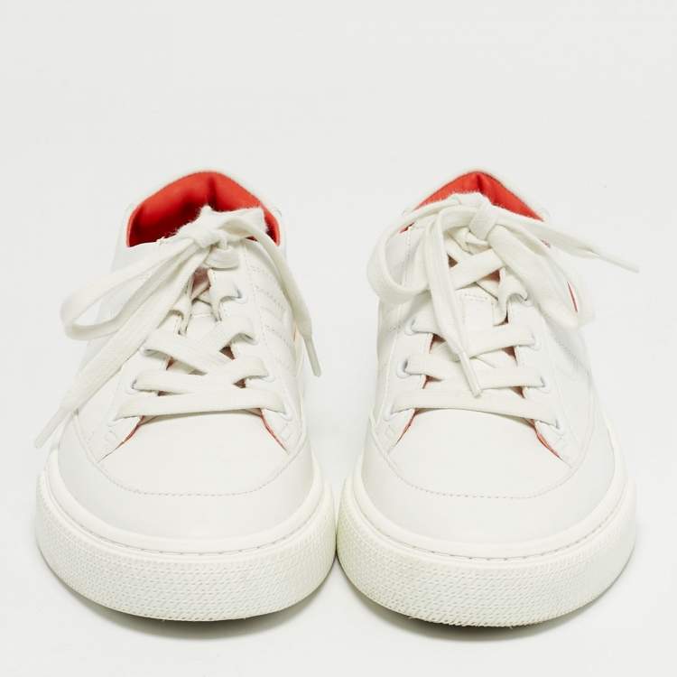 Pre Owned Hermes White Leather Deep Low Top Sneakers Size 37.5