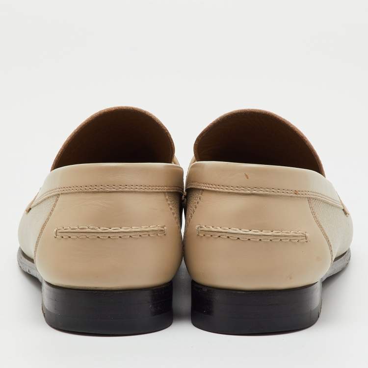 Pre Owned Hermes Beige Leather Destin Slip On Loafers Size 38.5