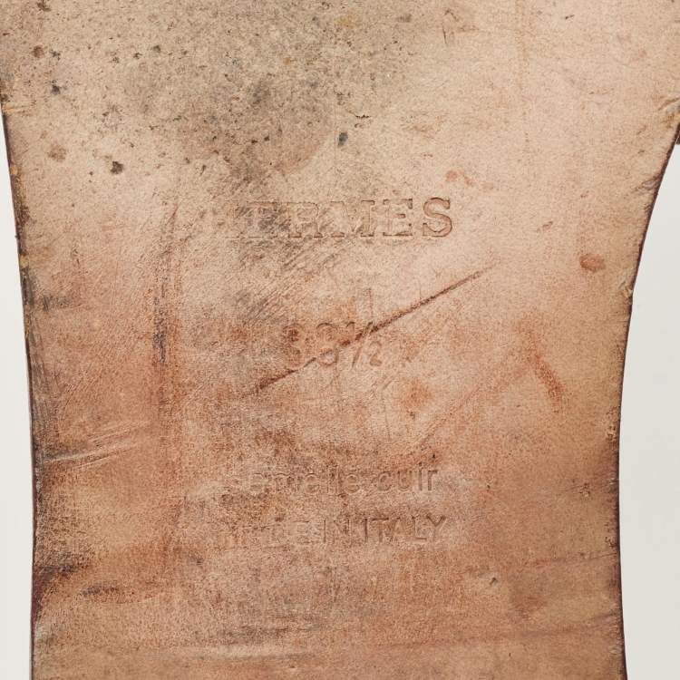 Pre Owned Hermes Burgundy Leather Oran Flat Slides Size 38.5