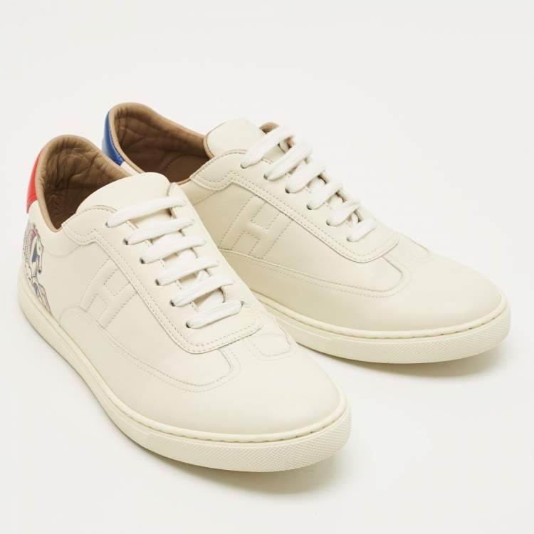 Pre Owned Hermès White/Blue Leather Quicker Lace Up Sneakers Size 41