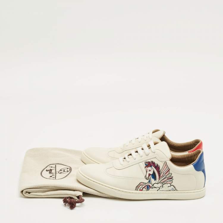 Pre Owned Hermès White/Blue Leather Quicker Lace Up Sneakers Size 41