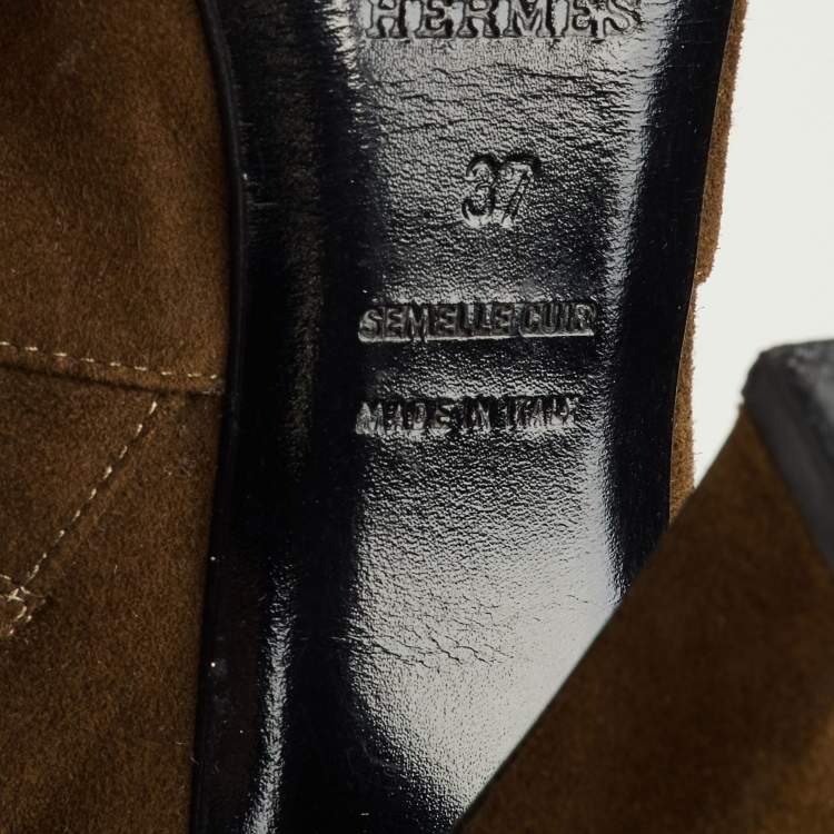Pre Owned حذاء بوت طول ركبة هيرمس شامواه بني مقاس 37