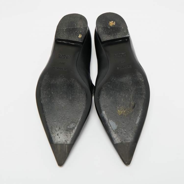 Pre Owned Hermes Kelly Size 37.5 Black Leather Ballet Flats