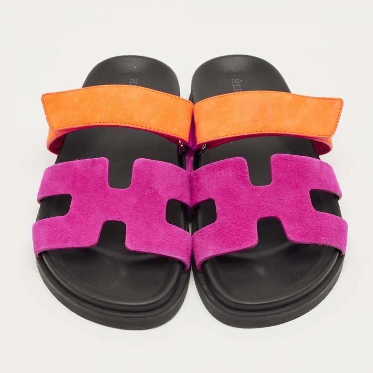 Pre Owned Hermes Chypre Size 36 Purple/Orange Suede Flat Sandals