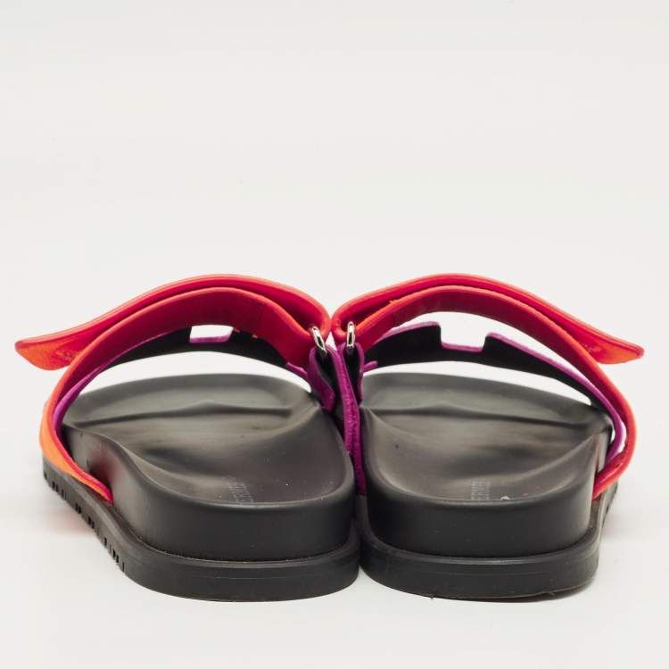 Pre Owned Hermes Chypre Size 36 Purple/Orange Suede Flat Sandals