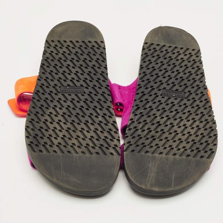 Pre Owned Hermes Chypre Size 36 Purple/Orange Suede Flat Sandals