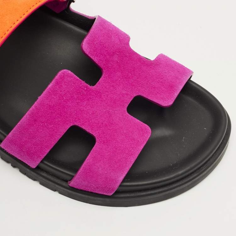 Pre Owned Hermes Chypre Size 36 Purple/Orange Suede Flat Sandals
