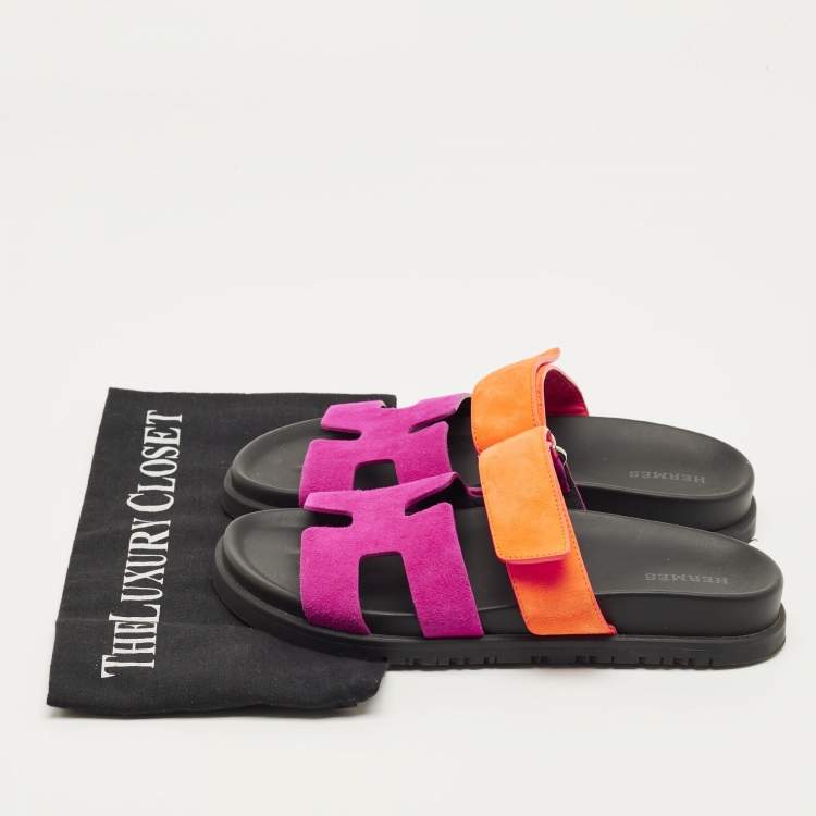 Pre Owned Hermes Chypre Size 36 Purple/Orange Suede Flat Sandals