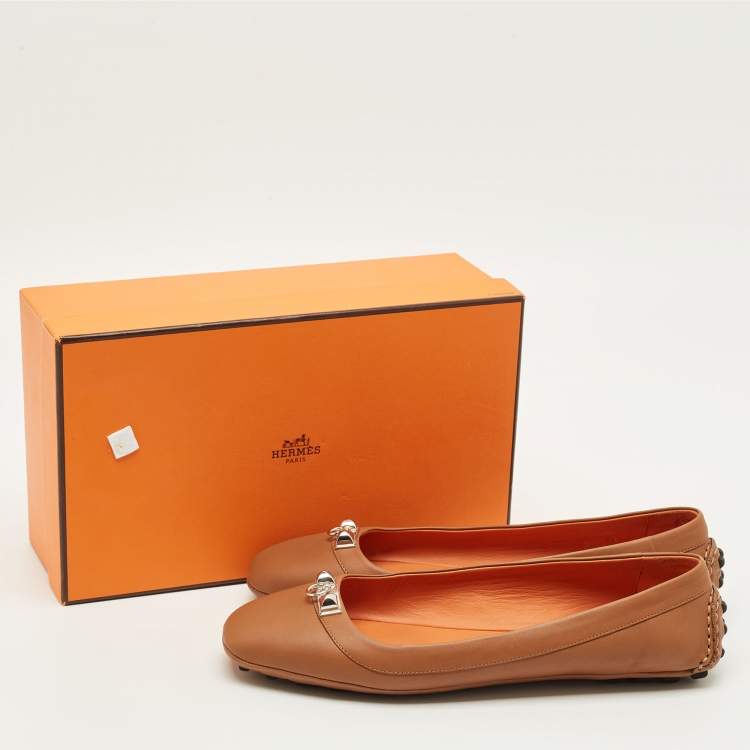 مملوكة مسبقًا Hermes Brown Leather Liberty Ballet Flats Size 40