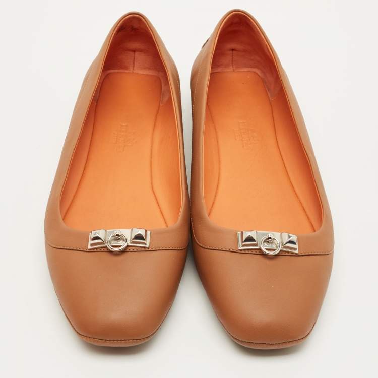 مملوكة مسبقًا Hermes Brown Leather Liberty Ballet Flats Size 40