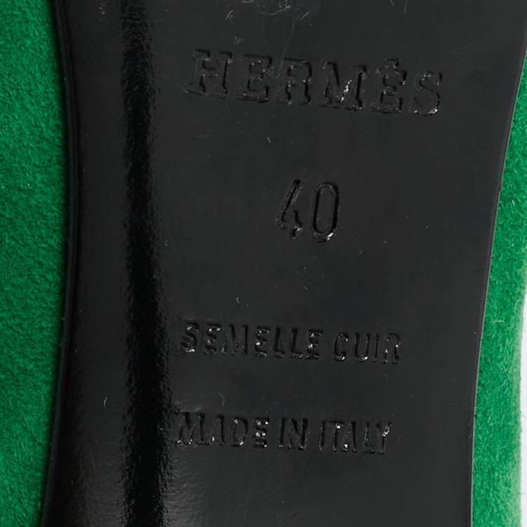 Pre Owned Hermes Bamboo Size 40 Green Suede Peep Toe Pumps