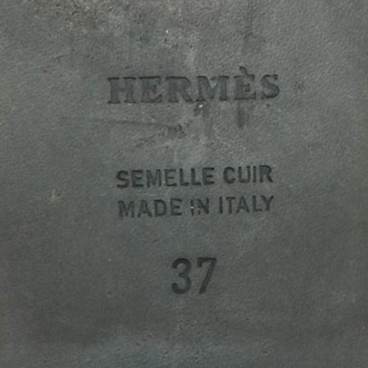 Pre Owned Hermes Oran Size 37 Metallic Leather Flat Slides