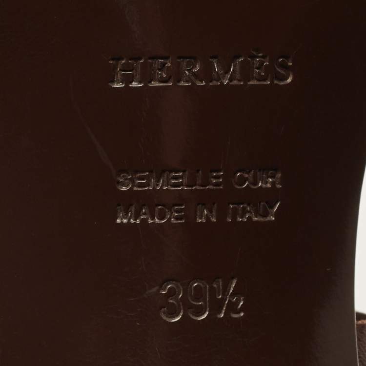 مملوكة مسبقًا Hermès Size 39.5 Dark Brown Leather Ankle Strap Sandals