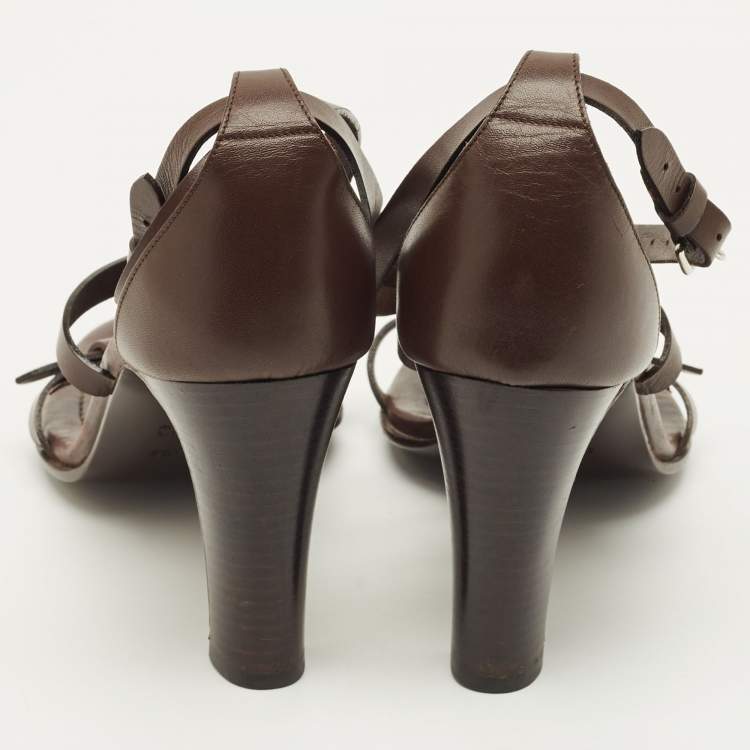 مملوكة مسبقًا Hermès Size 39.5 Dark Brown Leather Ankle Strap Sandals