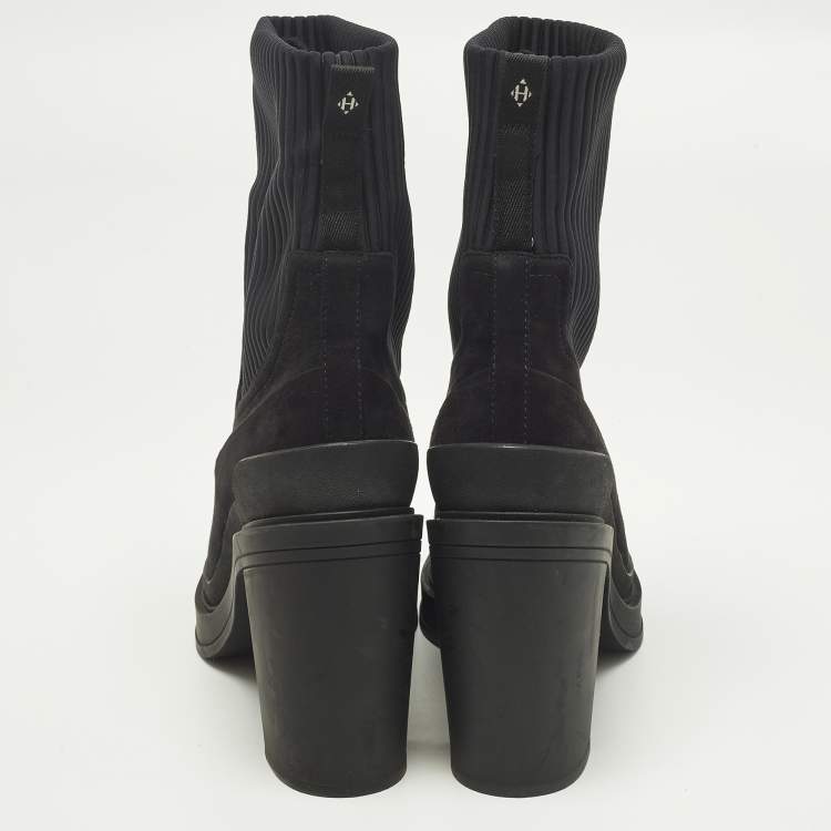 Pre Owned Hermes Vandale Size 39 Black Neoprene and Suede Ankle Length Boots