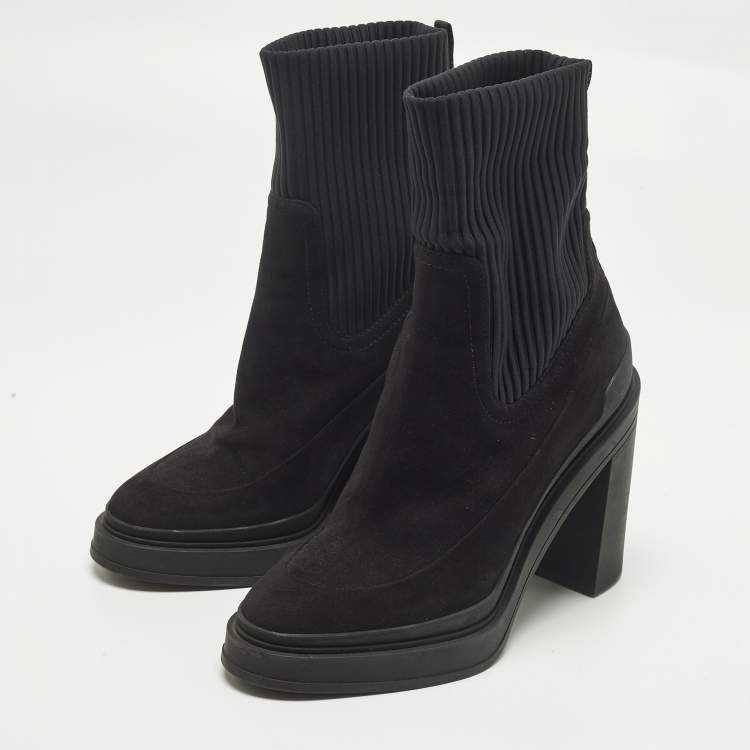 Pre Owned Hermes Vandale Size 39 Black Neoprene and Suede Ankle Length Boots