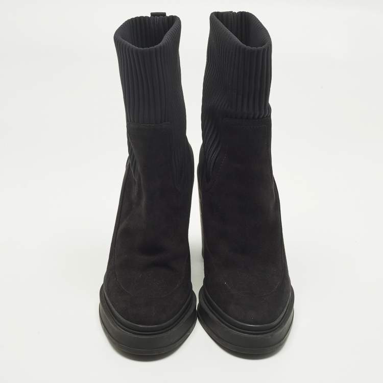 Pre Owned Hermes Vandale Size 39 Black Neoprene and Suede Ankle Length Boots