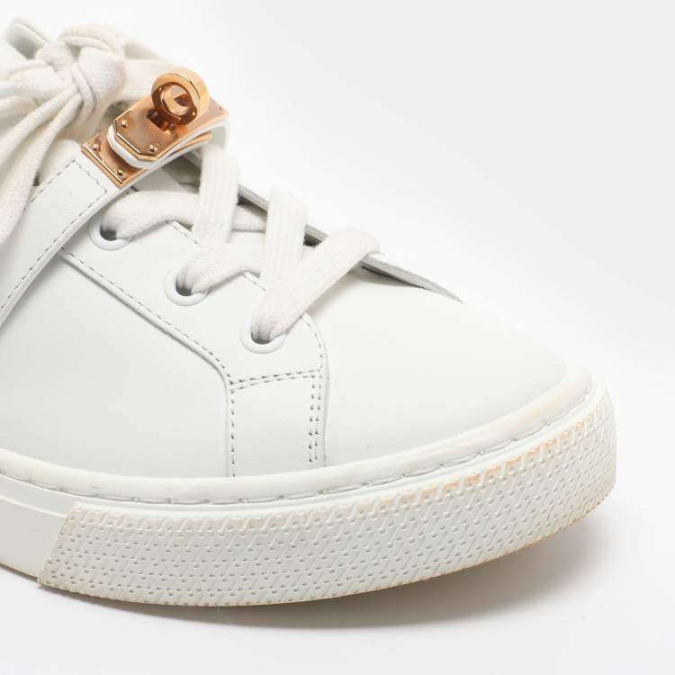 Pre Owned Hermes Day Size 36.5 White Leather Low Top Sneakers