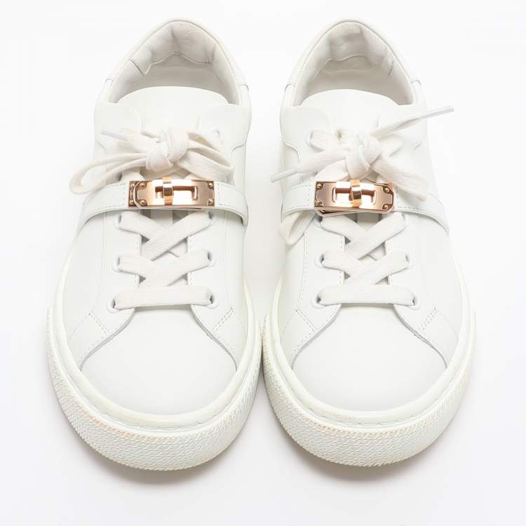 Pre Owned Hermes Day Size 36.5 White Leather Low Top Sneakers