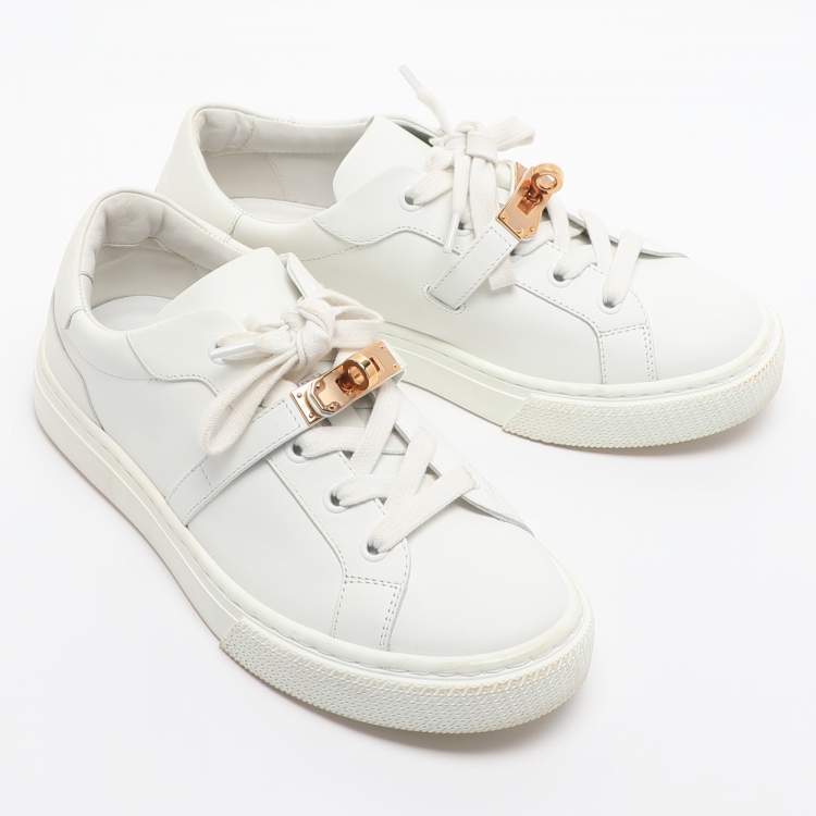 Pre Owned Hermes Day Size 36.5 White Leather Low Top Sneakers
