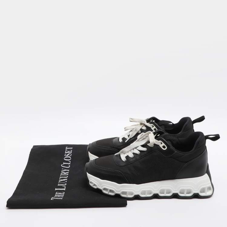 Pre Owned Hermes Impulse Size 37 Black Leather and Satin Low Top Sneakers
