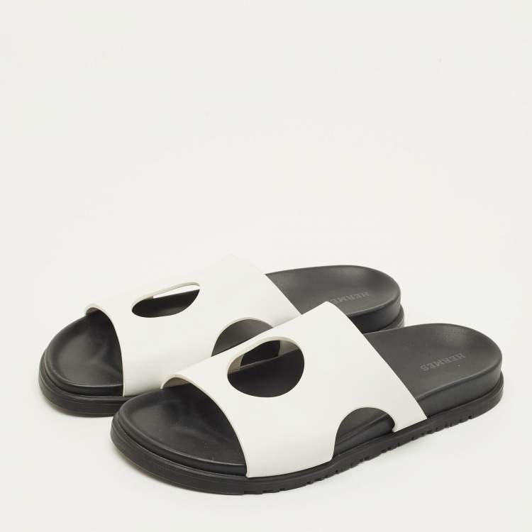 Pre Owned Hermes Edith Size 41 White Leather Flat Sandals