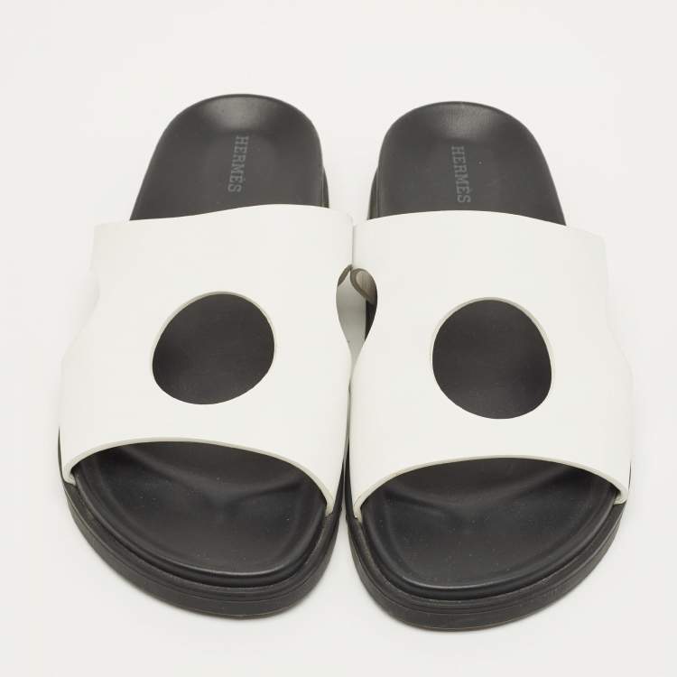 Pre Owned Hermes Edith Size 41 White Leather Flat Sandals